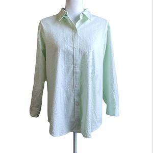 Chaps Green & White Pinstripe Button Up Blouse X-Large